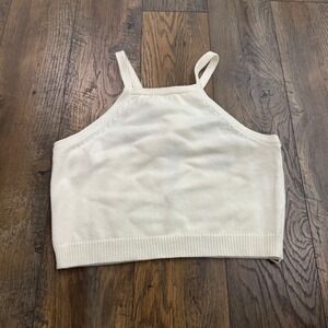 Lulus‎ Knit Halter Crop Top Tie Open Back Tank Ivory Womens M Cotton Y2K Resort
